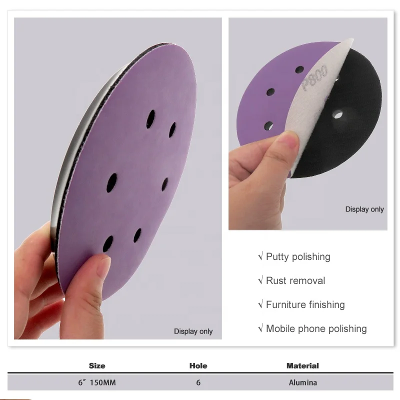 6 Inch Sanding Disc 6 Hole Sandpaper Hook and Loop Sanding Paper Round Orbital Sandpaper for Random Orbital Sander