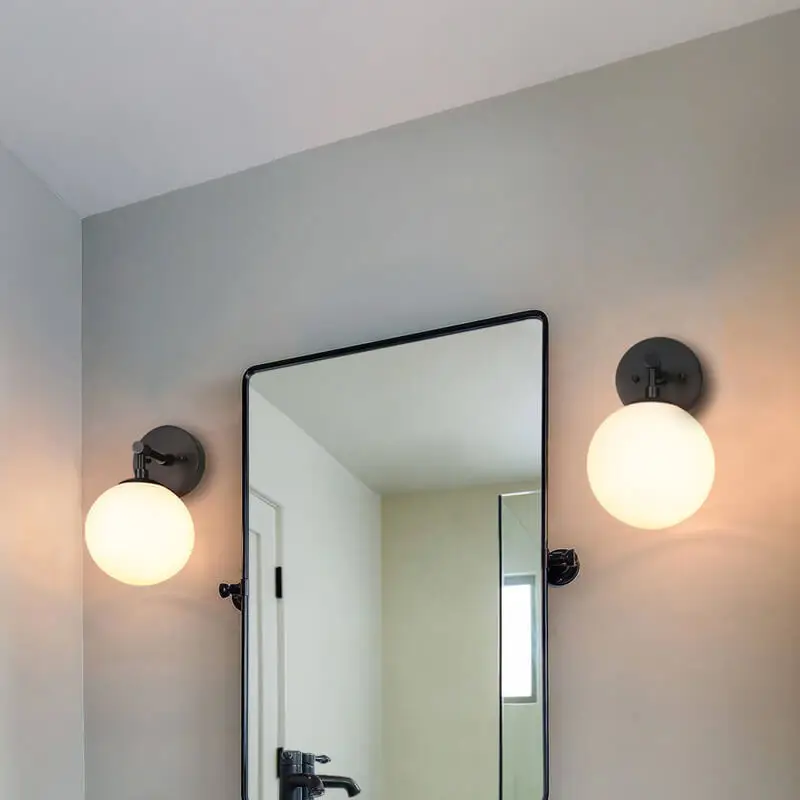Factory Supply White Glass Ball Wall Light Matte Black Sconce Fixtures Modern Decorative Wall Lamp