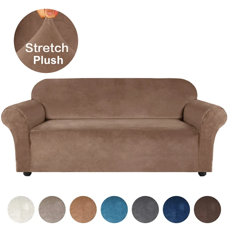 1-Piece Plush Anti-Wrinkle Slip-Resistant Spandex Polyester Stretch Slipcover Protective Fabric Cover 1 4-Seater Sectional Couch