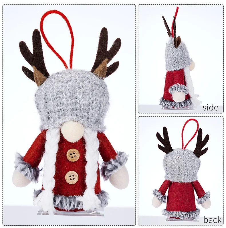 Christmas Tree Ornament Creative Cute Knitted Antler Hat Rudolph Doll With LED Light Hanging Gnomes Holiday Decoration Pendant
