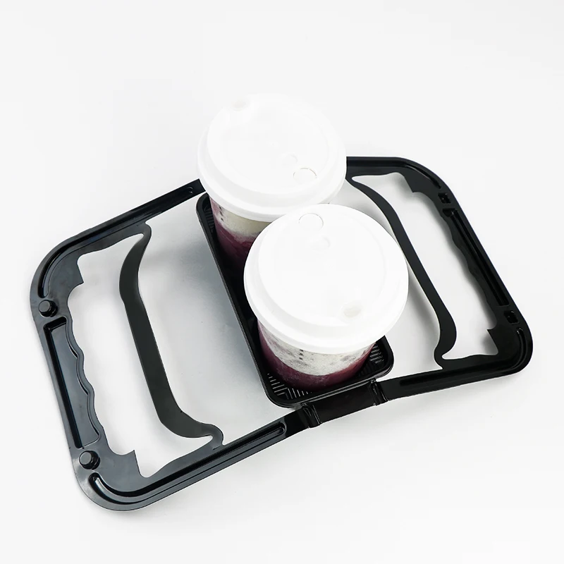 Disposable Drink Carrier Custom PVC Plastic Foldable Take Away Ice Juice Coffee 4 6 Pack Cup Holder Tray With Handle
