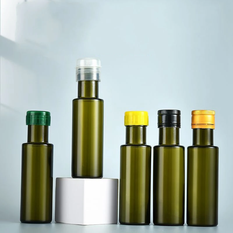 In Stock Round Green Amber 100ml Edible Oil Glass Bottle Marasca Cooking Olive Oil Bottle With Cap