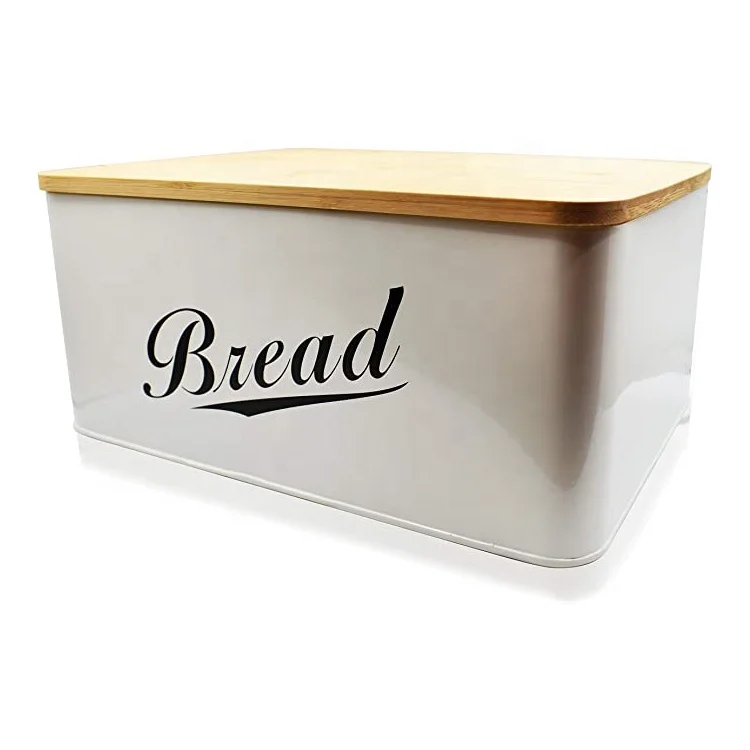 Modern Metal Bread Box with Bamboo Lid, Bread Storage, Bread Container for Kitchen Counter