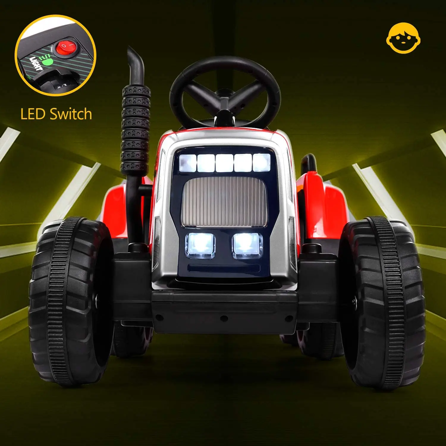 Ride on Tractor 12V7Ah, Kids Electric Car r with Remote Control Gear Shift, 7-LED Headlight, Horn Button