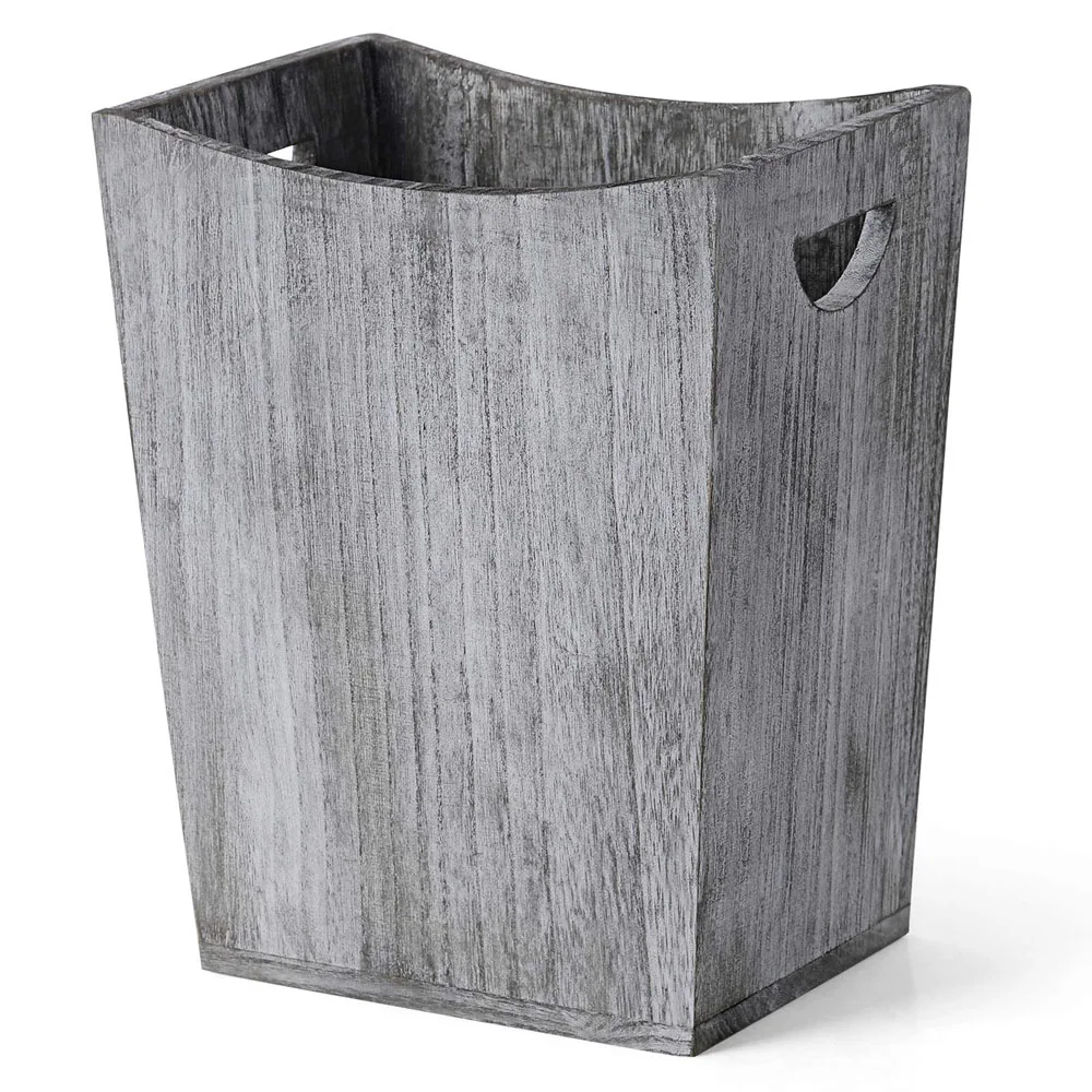 Rustic Wood Trash Can with Handle Modern Durable Waste Bin Recycling Bin for Bathroom Office Bedroom Living Room
