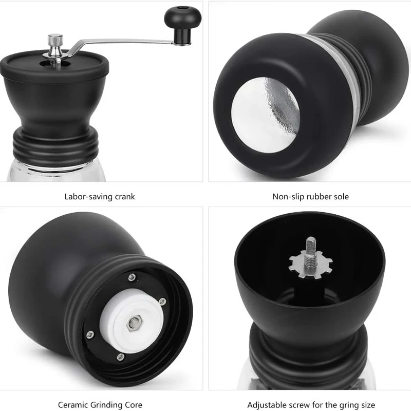 Coffee Mill with Storage Container Adjustable Coarseness Ceramic Hand Held Manual Portable Coffee Bean Grinder