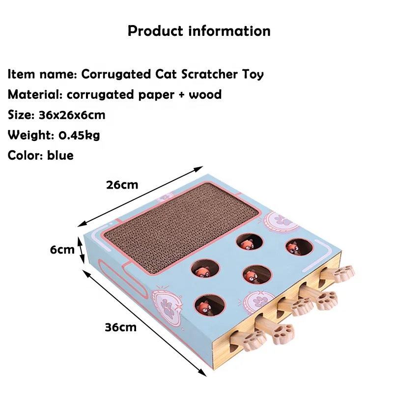 Ecofriendly Cardboard Cat Scratcher Mat 3 In 1 Bell Ball Whac-a-mole Game Interactive Cat Toys Scratcher