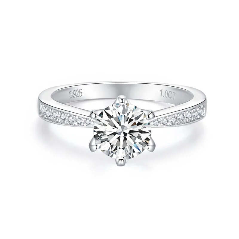 MSR1029 Classic Style 6 Claws Ring 1ct Moissanite Silver925 DEF VVS Round Brilliant Cut Moissanite