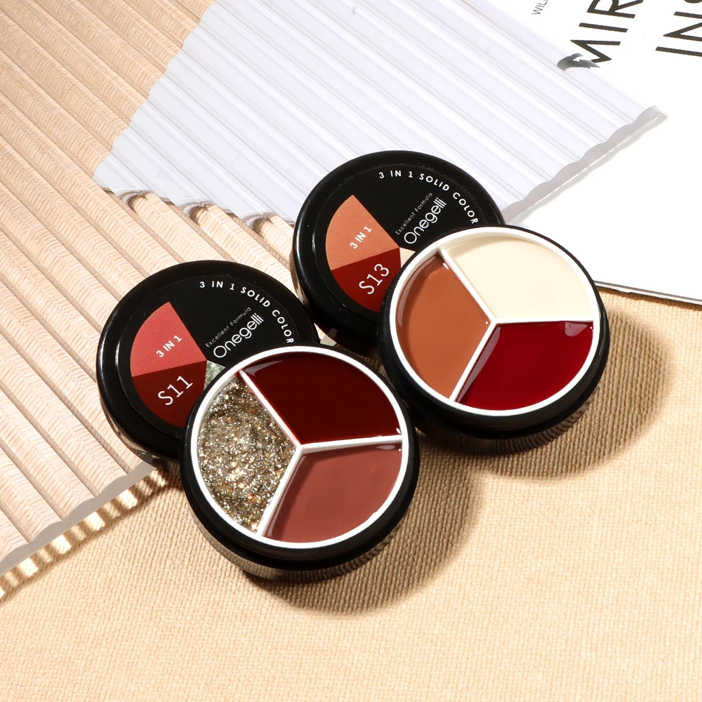 2022 New 3 Colors In 1 Non-Flow Solid Pudding Cream Gel Nail Polish Gillter Pudding Paint Gel