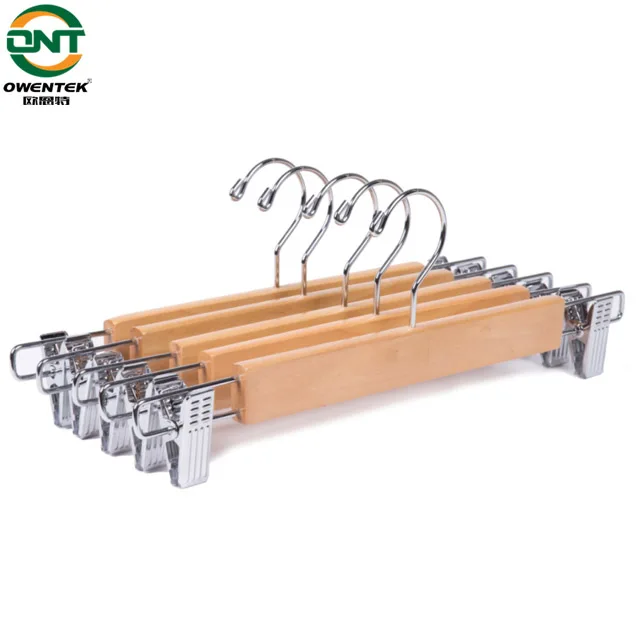 Wholesale  directly supply Durable drying pants cloth trouser hanging European kids wooden hanger with clip