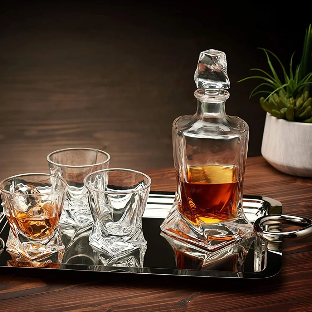 Custom clear diamond 750ml whiskey glass set whisky Decanter  with whiskey glasses