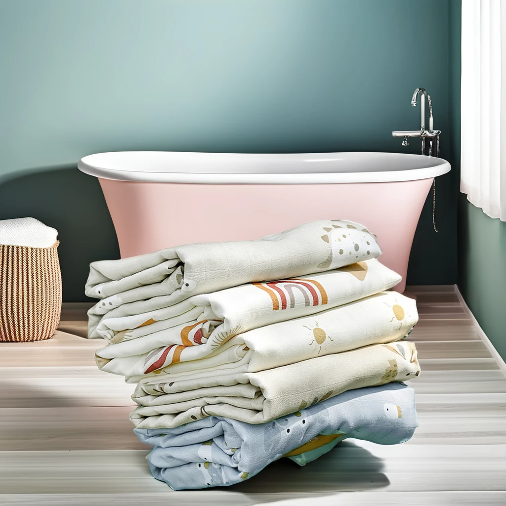 Elinfant Luxurious 2-Layer 200TC Soft Cotton Baby Muslin Swaddle Blanket Easy Dry Comfortable Baby Showers Blanket for Summer