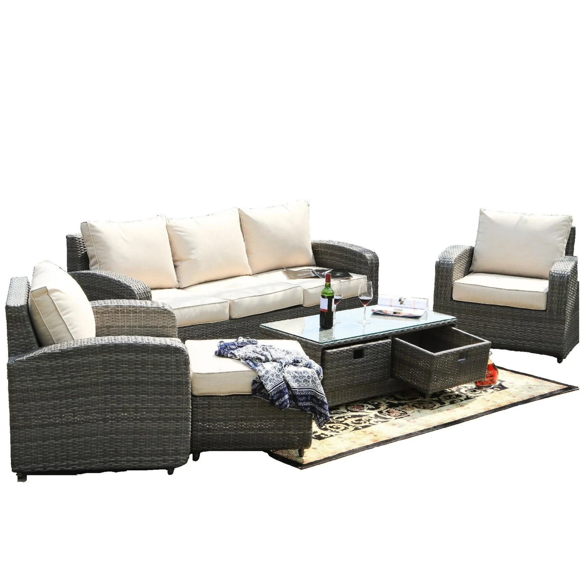 Luxury Design Garden Conversation Sofa PE Rattan Outdoor Furniture Set