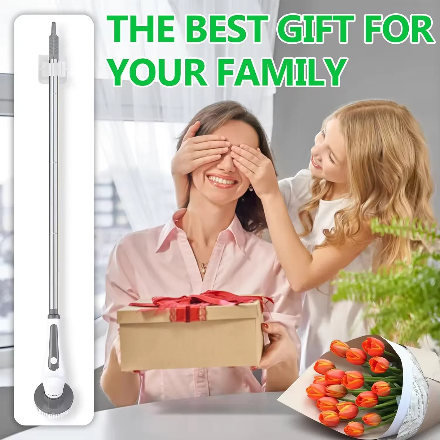 Electric Shower Scrubber   Long Handle Electric Scrubber Cordless Scrubber for Cleaning Bathroom with Power Cleaning Brush