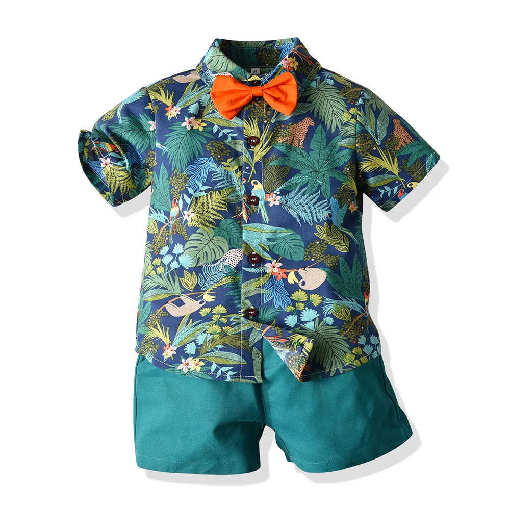 New Summer Boy Clothing Set Children Outfits Printed Short Sleeves Shirt Gentleman Two Pieces Clothing for Baby Boys