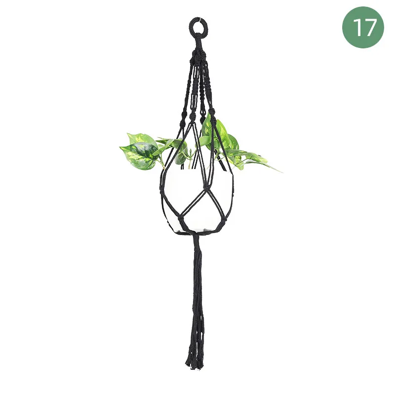 Hot Sale  Macrame  Plant Hanger  Holders  Black  Hanging  Planters  Basket with  Wood  Beads for  Boho  Home  Decor Tassels