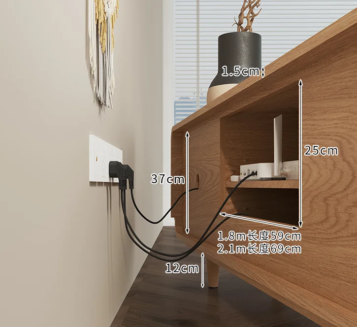 QUAWE Modern Nordic Living Room Rattan Furniture Wood TV Stand Unit Media Console TV Cabinet with Rattan Door