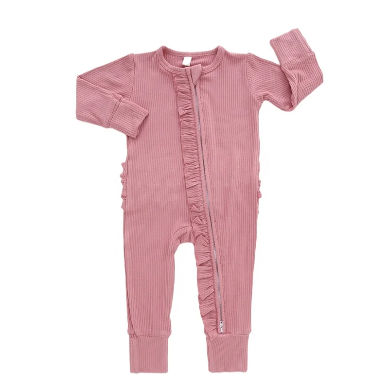 Newborn Baby Clothes Unisex Boys And Girls Solid Color Baby Winter Clothes Ribbed Bamboo Viscose Baby Rompers