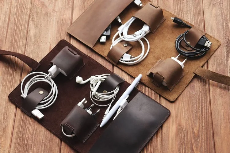 For Airphone Organizer Pouch Leather Cable Keeper