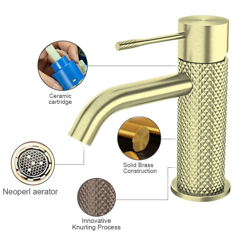 modern bathroom copper mixer tap luxury brushed gold torneira banheiro brass knurled body faucet for face hand wash basin