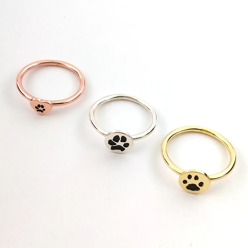 Pet Memorial Jewelry 925 Sterling Silver Custom Paw Print Ring Pet Dog Lover Gift Customized Engraved Finger Ring