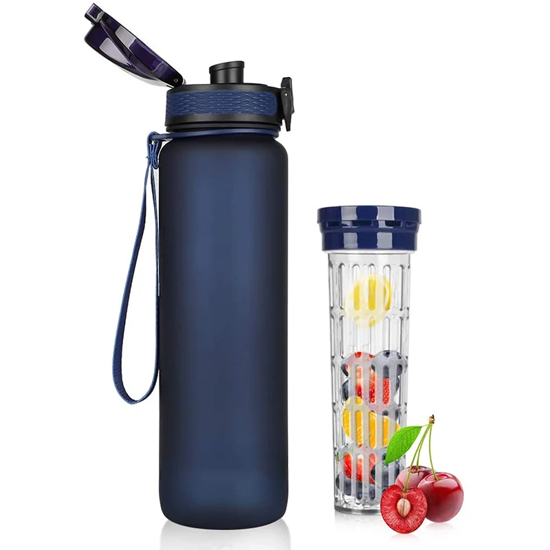 
Trend 2021 32 oz Portable fruit infuser Sport Plastic Drinking Water Bottle with Motivational Time Marker 