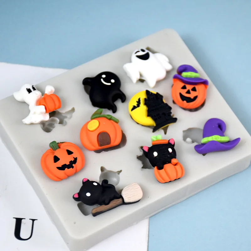 10 Creative Pebble Molecular Halloween theme Cooking Fondant Silicone Moulds For Dinner Set Plate Decoration Baking Moulds
