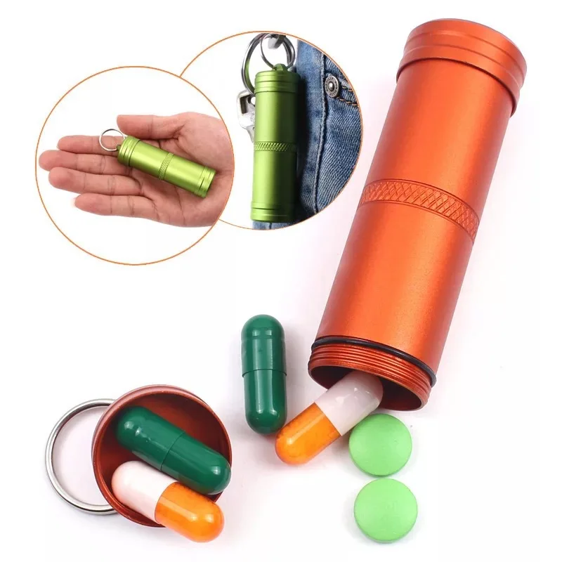 -JKYP-005 Aluminum Metal Waterproof Capsule Seal Matches Cigarette Travel Keychain Pill Container