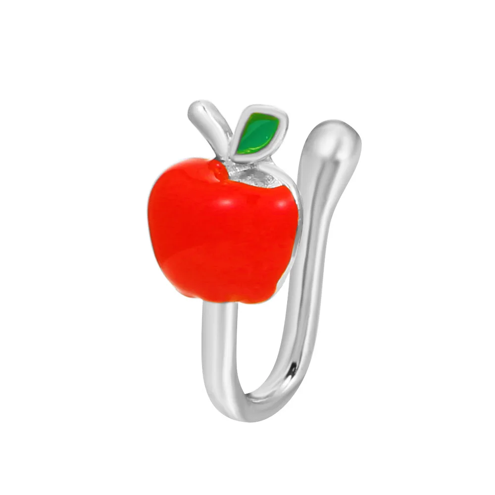 Christmas Apple Fake Nose Rings for Women Stainless Steel Non Piercing Clip On Nose Rings  Adjustable Fake Nose Jewelry