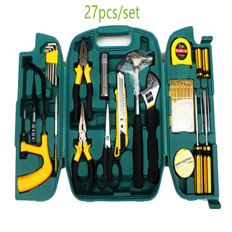 27pcs Emergency Tools Kit With Wrench Pliers Claw Hammer Home Repair Hardware Hand Tool