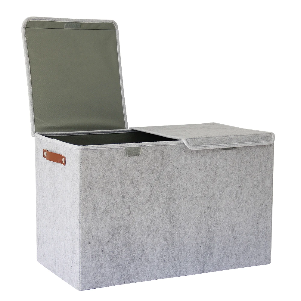 Wholesale Home Storage Organization Collapsible Felt Toy Storage Box Closet Storage Organizer Box With Handle & Double Flip Lid