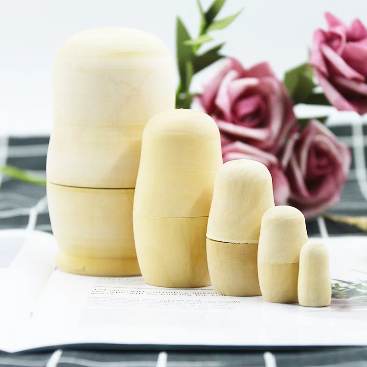 Custom Unpainted Babushka Nesting Dolls Unfinished Blank Wooden Matryoshka Doll for DIY Crafts Handmade Souvenir Gift Handicraft
