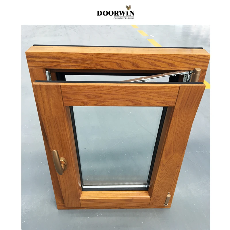 3D Wooden Transfer Wood Color Paint Thermal Break Aluminium Window with Theft-proof Net