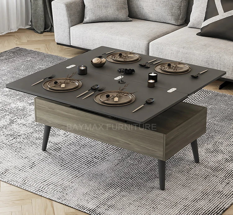 Leisure gas lifting height adjustable coffee table multifunctional folding lift top