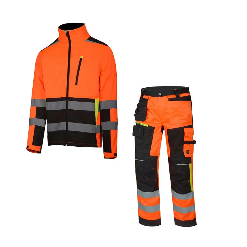 Custom Hi-Vis Yellow Reflective winter Jacket Two Piece Workwear