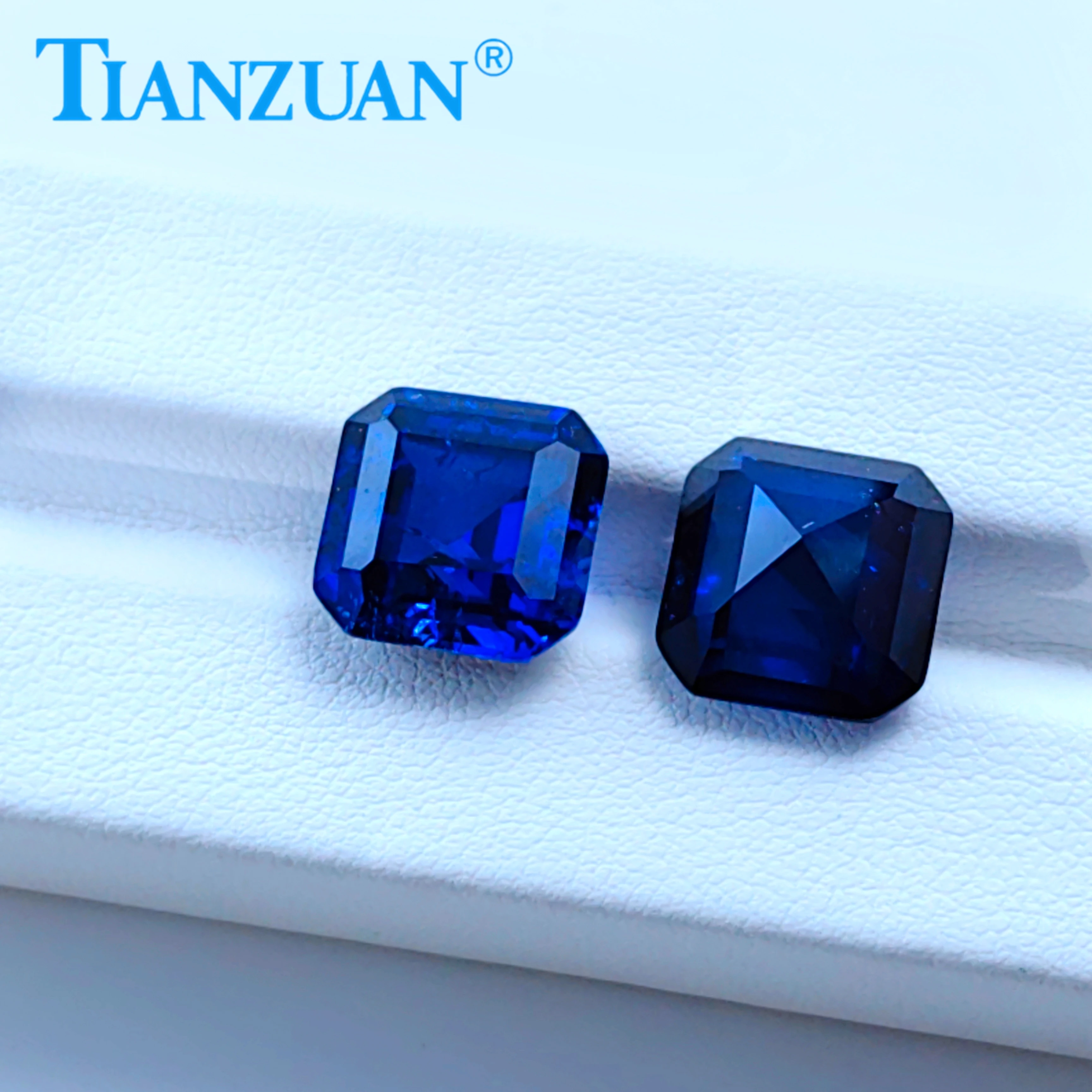 Authentic Allure: Handcrafted Royal Blue square Lab ruby sapphire with Natural Cotton Flecks