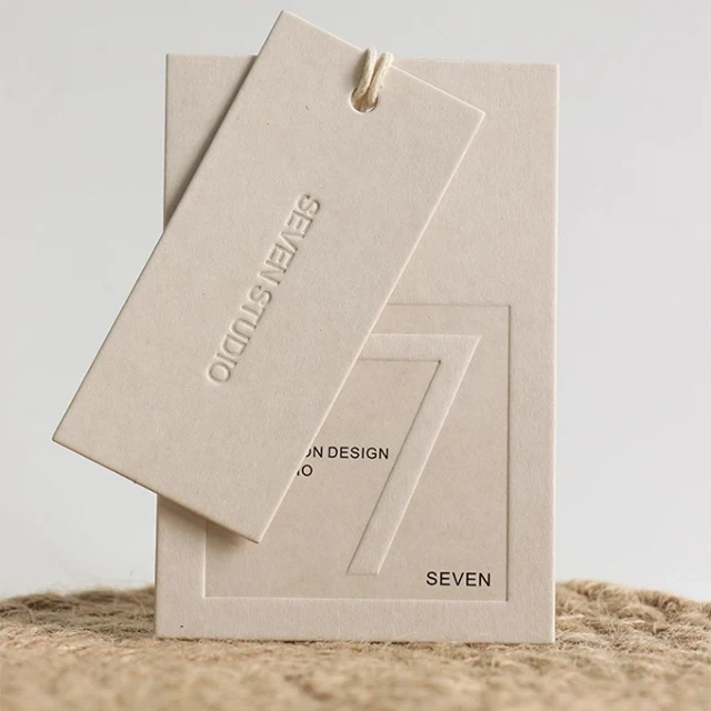 Garment Swing Tags Clothes Label print Name logo Plastic hang tag with string paper hangtags For Clothing own logo