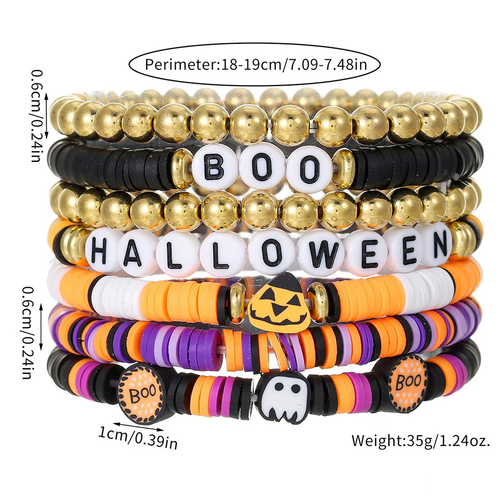 New Spider Skull BOO English Letter Bracelet Halloween Pumpkin Soft Clay Bracelet Set