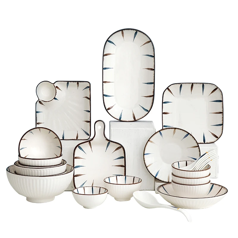 Japanese style ceramic tableware household porcelain dinner set rice bowl and plate set gift dinnerware set