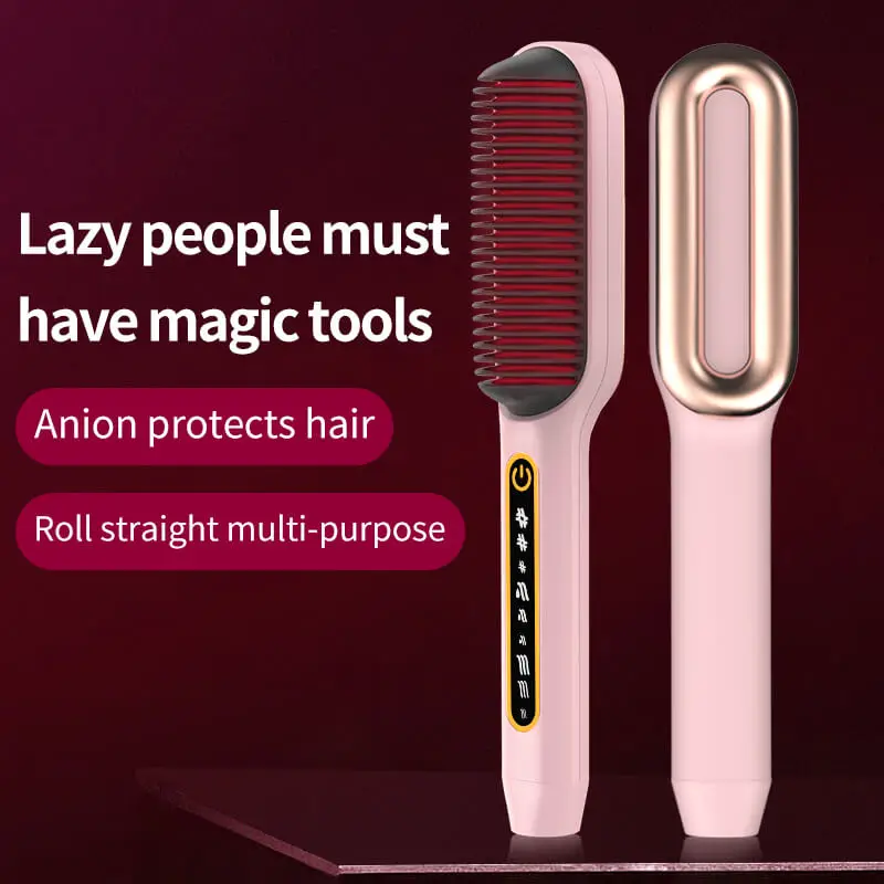 Professional 2 in 1 LED Travel Home Use Ceramic Comb Ionic Electric Hair Curler Hair Straightener