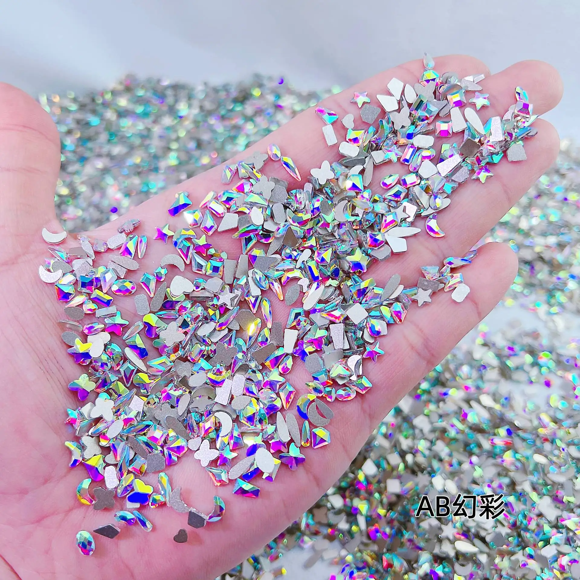 Bling Fancy Mixed Designs Strass Rhinestones Golden Champagne Crystal Aurora Flat Back Crystal Ab Pixie Nail Art Rhinestones