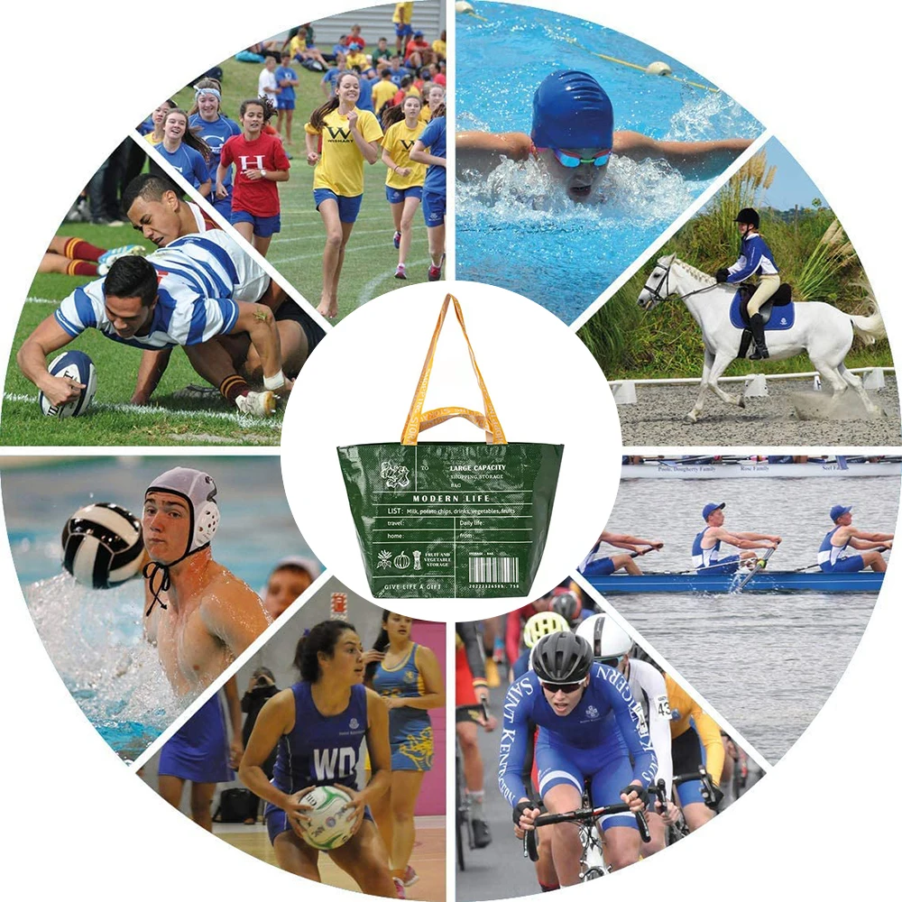 Fashion Handbag Shopping Bag Waterproof Large-capacity Beach Bag Reusable Green RPET Woven Bag with logo