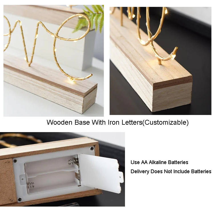 Home Decoration Letter Sign Metal Frame Night Light Alphabet Shaped Battery Operated Night Light For Fun Birthday Present