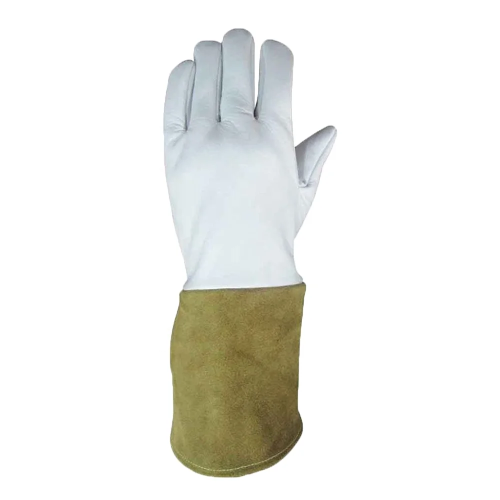 Heat Resistant Safety Work Welding Gloves Tig Grain And Cow Leather Long Cuff White Top Cow