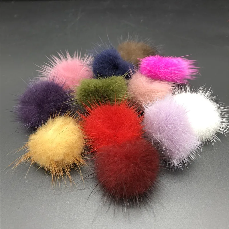 High Quality Colorful Custom size Round Real Mink Fur Ball Fluffy Pompom For Bag Hat Earring Knitted Beanie Hats