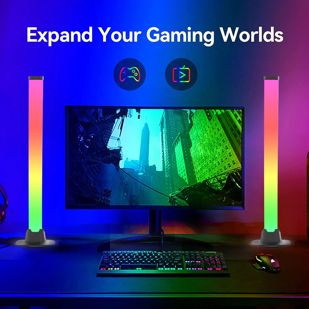 RGBIC Smart LED Light Bar Modern White PC Body Ambient Gaming Table Lamp Music Rhythm Dimmer App Control TV Ambiet Backlights