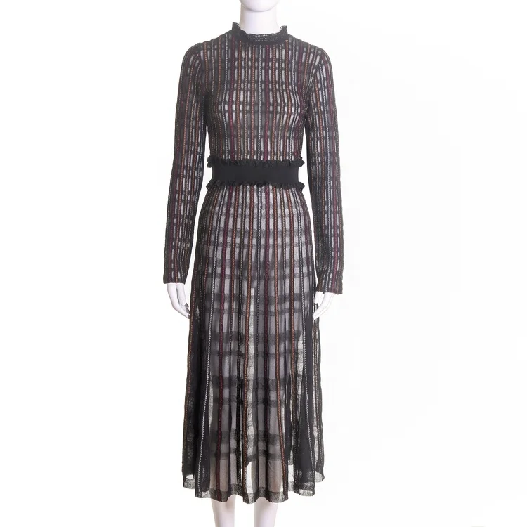 Knitwear manufacturer custom new design round neck long sleeve elegant knit sweater women dress