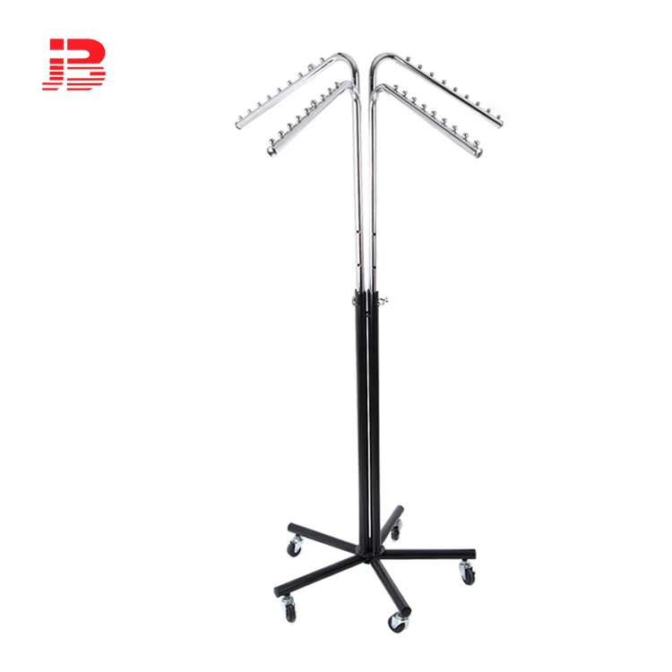 Metal movable waterfall shop equipment display rack garment rack with 3 arms