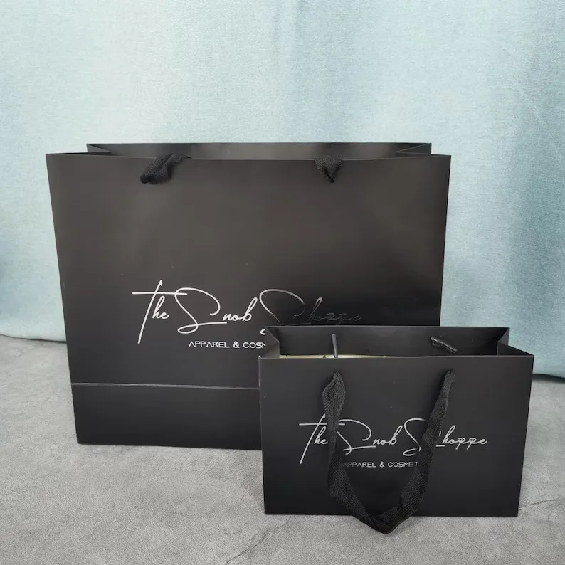 custom logo Personalized gift paper Bag with satin ribbon handles for your business, presentation, event, party