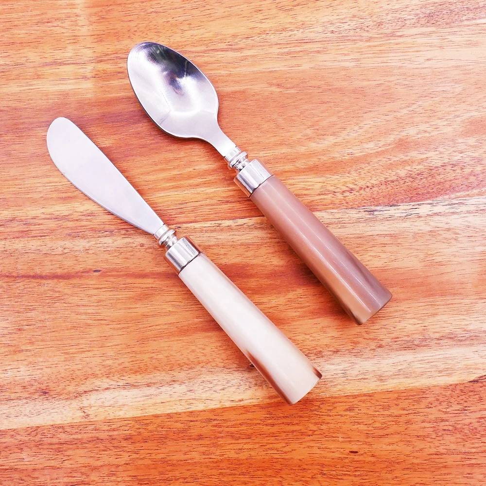 
nature buffalo horn handle stainless steel bread butter knife dessert spreader 